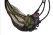 necklace "fertilitas" : fabrics, chalcopyrite, glass beads