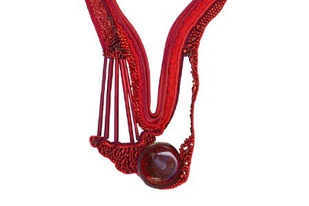 necklace: fabric, glass, glass beads