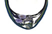necklace: fabrics, azurite, mother of pearl, shells, glass beads