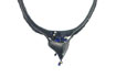 necklace: fabrics, larvikite, glass beads