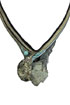 necklace: fabrics, written granite, abelone, larimar, glass beads