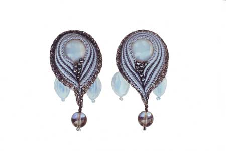 ear ornaments: fabrics, moonstone, glass, glass beads