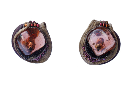 ear ornaments: fabrics, Venetian glass, glass beads