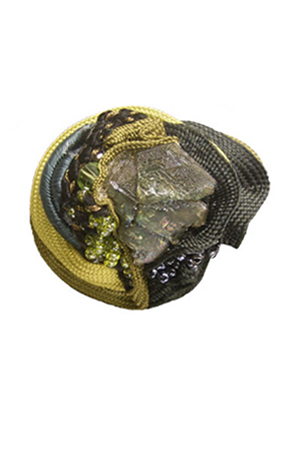 ring: textiel, carborundum, swarovskiglas, glaskralen