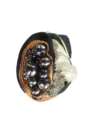 ring: fabrics, glimmerstone, hematite, glass beads