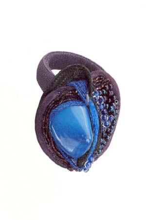 ring: fabrics, sodalite, glass beads
