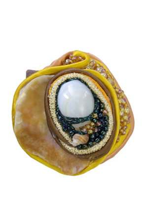 ring: fabrics, agate, shell, snails shell, glass beads