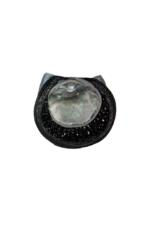 ring: fabrics, fuchsite, glass beadss