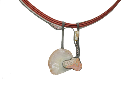 necklace: fabrics, rhodochrosie, shell, freshwater pearl, glass beads