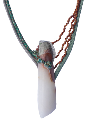 necklace: fabrics, marble, glass beads